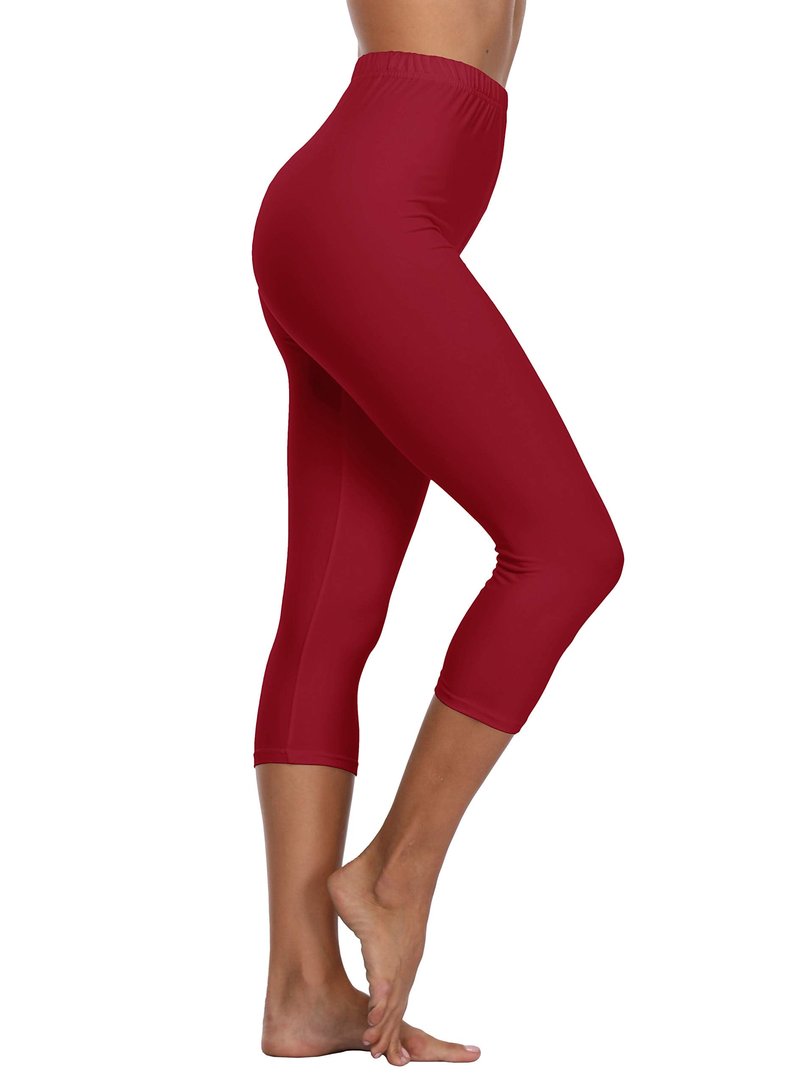EAST BUND Capri Leggings for Women High Waisted Soft Yoga Pants Workout Running Tights - Regular & Plus Size Burgundy