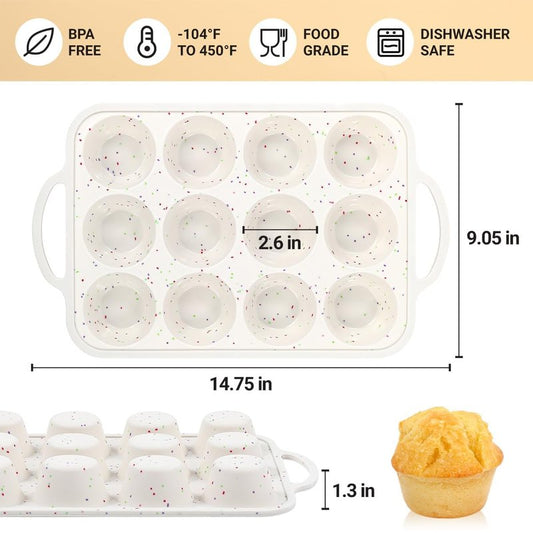 Silicone Muffin Pans for Baking, Metal Reinforced Frame 12 Cups Regular Size Silicone Cupcake Pan Nonstick Muffin Tin for Baking Muffin, Cupcake, Frittatas,BPA Free, Silicone Molds Dishwasher Safe