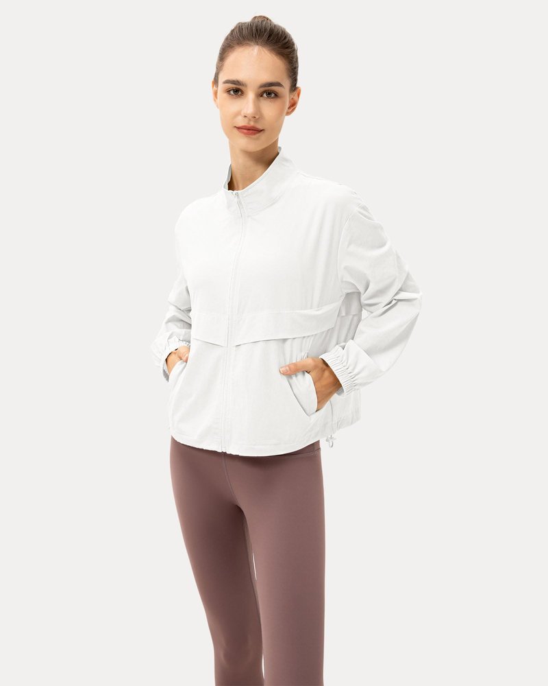 Locachy Women's Lightweight Zip Up Athletic Jacket Stand Collar Windproof Sun Protection Workout Outdoor Jacket White XL