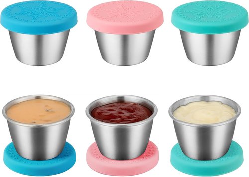 Freshmage Stainless Steel Dressing Containers - 6 Pack Leakproof with Silicone Lids | 2.4oz Size