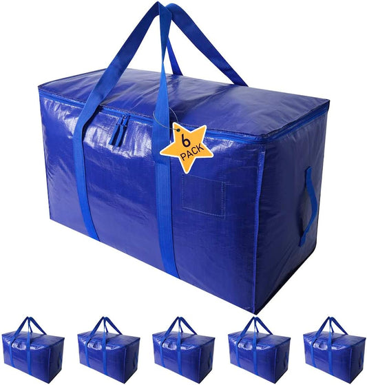 Skiennix Heavy Duty Moving Bags - Extra Large Storage Totes with Zippers & Strong Handles | Set of 6