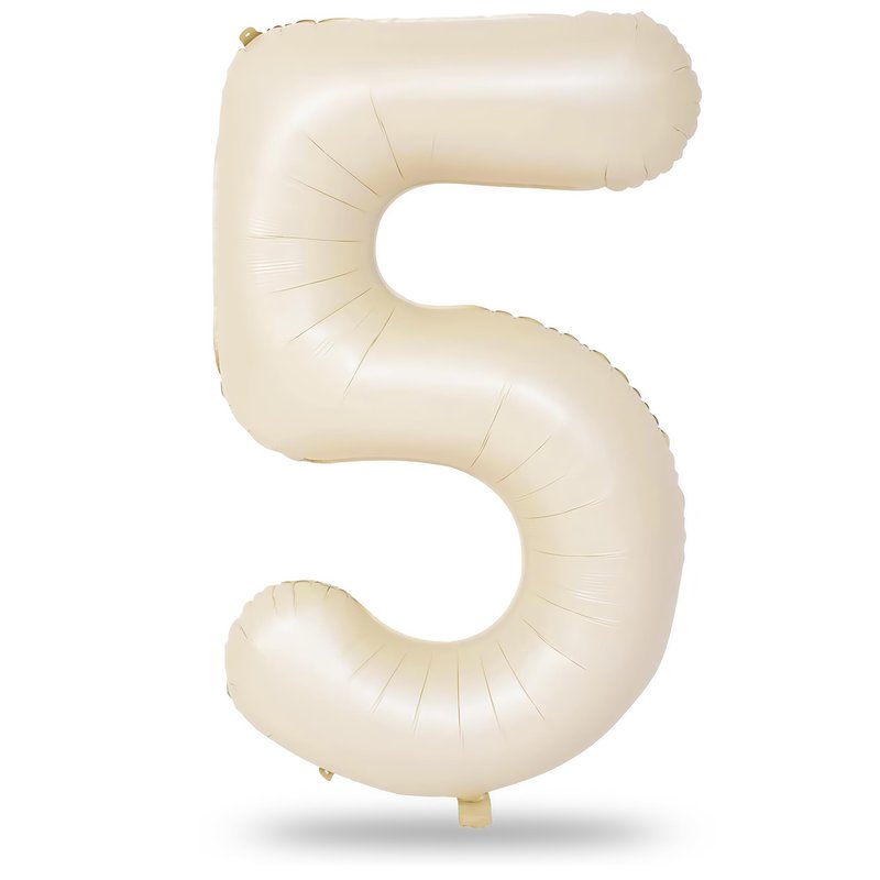 Beige Number 5 Balloon for Girls Boys, 40 Inch Large Cream Number 0-9 Foil Mylar Helium Digital Balloons Set for Women Men Birthday Graduation Anniversary Party Decorations Celebration Supplies