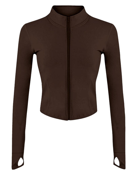 Lviefent Womens Lightweight Full Zip Running Track Jacket Workout Slim Fit Yoga Sportwear with Thumb Holes (Brown-M)