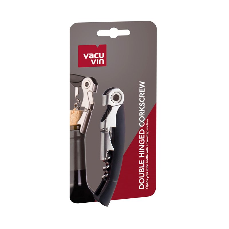 Vacu Vin Double-Hinged Corkscrew – Waiter’s Corkscrew with Foil Cutter & Bottle Opener – Durable Stainless Steel Wine Opener – Two-Step Leverage for Easy Cork Removal – Compact & Travel-Friendly