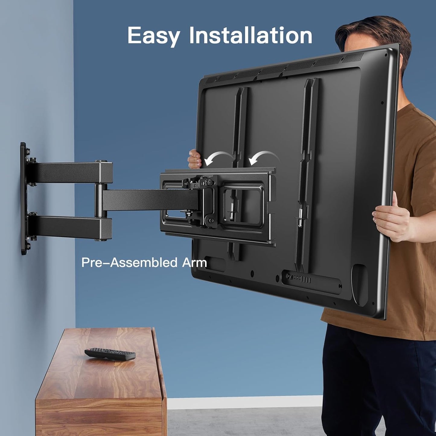 Perlesmith Corner TV Wall Mount - Full Motion Bracket for 26-65 Inch TVs up to 70 lbs | Swivel, Tilt, Level