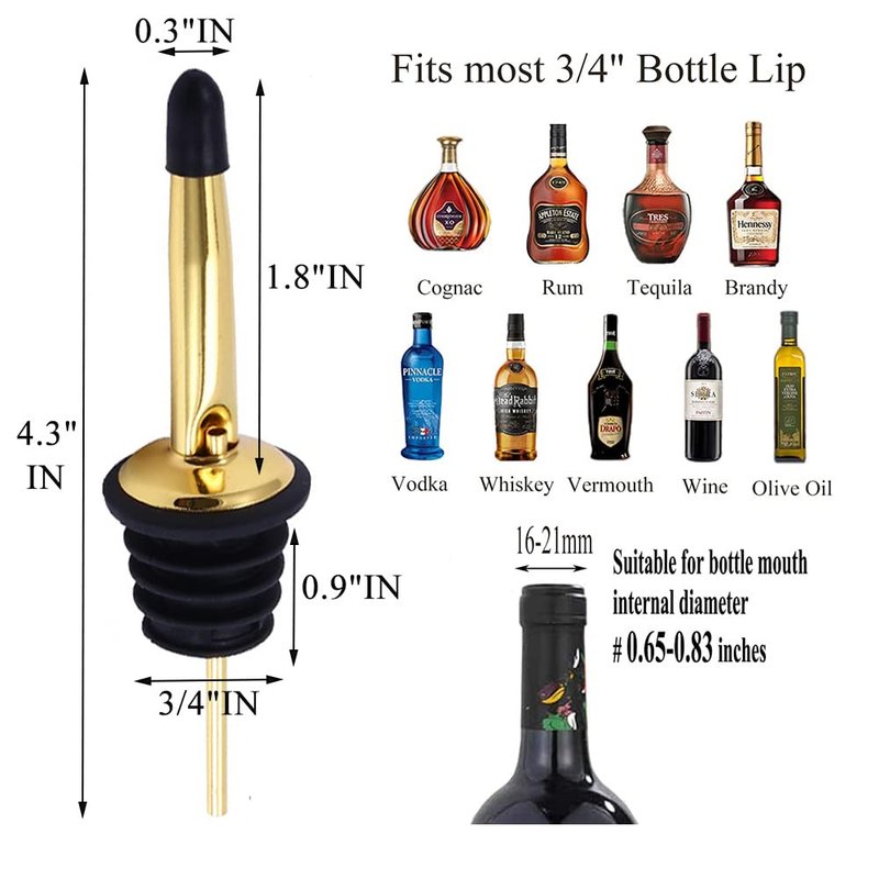 Pafusen 12 Pack Liquor Bottle Pourers, Liquor Pour Spout for Liquor Bottles, Stainless Steel Olive oil Dispenser Spout, Alcohol Pourer Spouts Dust Caps Covers, Gold