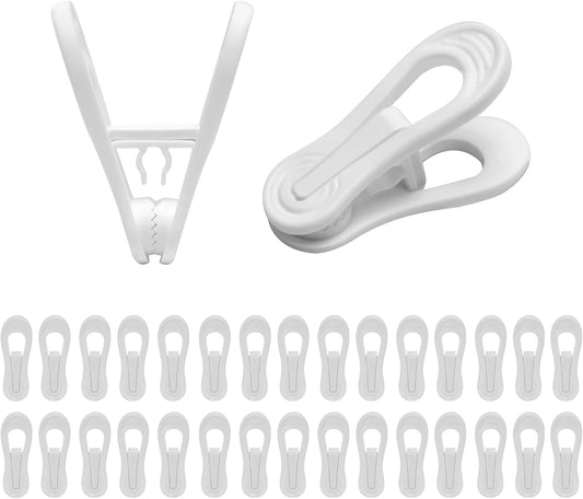 Skiennix 30 Pack Hanger Clips - 2.6 Inch Heavy Duty Plastic Clothes Pins for Skirts & Baby Clothes | White