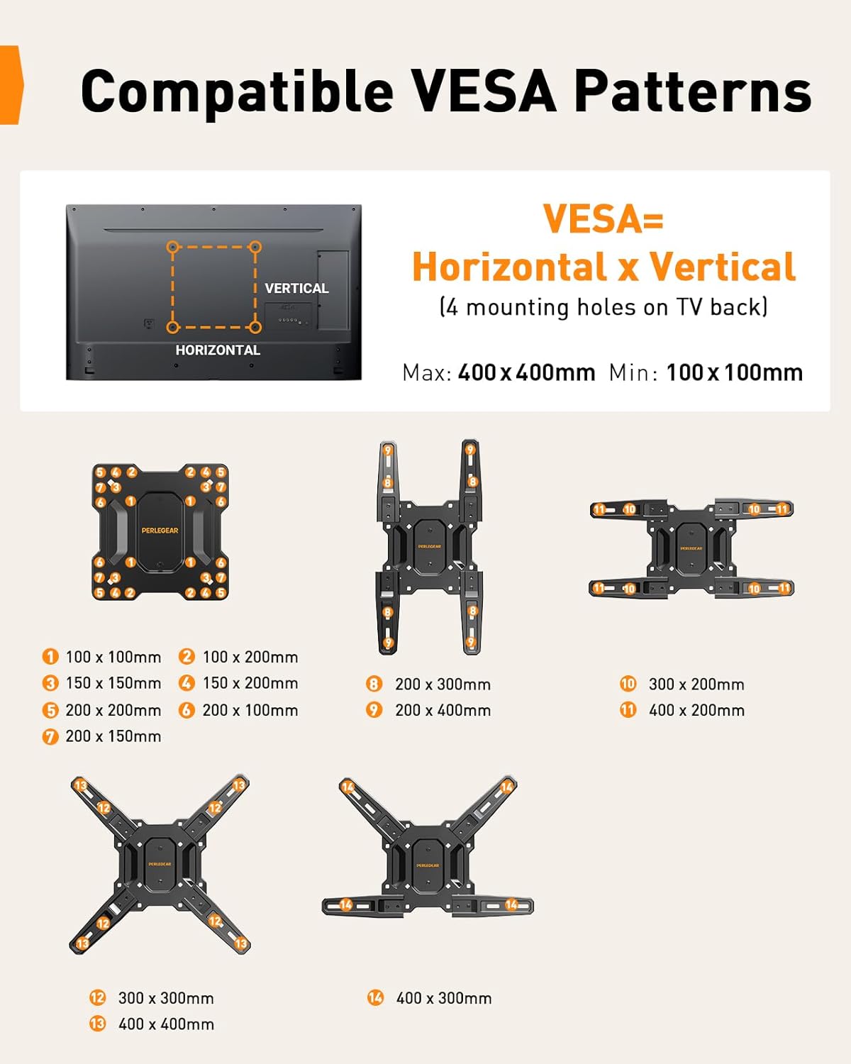 Perlegear Full Motion TV Mount - Articulating Bracket for 26-65 Inch TVs | Tool-Free Tilt & Swivel, Max VESA 400x400mm