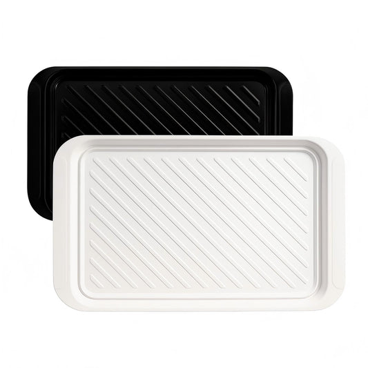 TP Grilling Prep and Serve Trays, 17 x 10.5 inch BBQ Trays for Cooked and Raw Foods, Set of 2 Melamine Serving Platters for Meats, Grill Accessories, Black and White