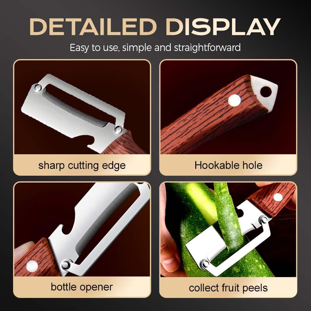 Skiennix Multi-Functional Vegetable Peeler - 2-in-1 Stainless Steel Fruit & Bottle Opener, Black
