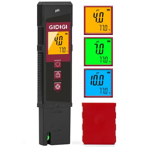 GIDIGI Digital pH Meter High Accuracy UL-Certified Water Tester with 6 Packs Calibration Powders Color LCD Backlit Display with pH Test Strip for Pools Hydroponics Aquariums Hot Tubs Drinking Water