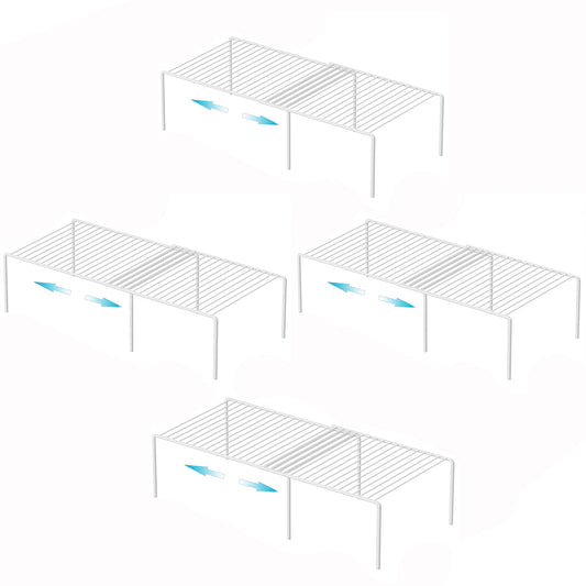 iPEGTOP Expandable Freezer Cabinet Storage Shelf, 2 Pieces Rustproof Spice Rack, Adjustable Kitchen Organizer Counter Fridge Pantry Shelf Space Saver (White)