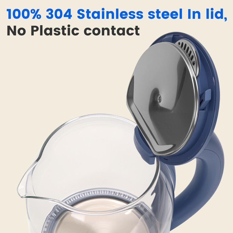 Nuxatoms Glass Electric Kettle, No Plastic Contact With Water, 1.8L Electric Tea Pot, Automatic Shut-off, Borosilicate glass Visual Boiling, Water Heater & Teapot Perfect For Tea & Coffee