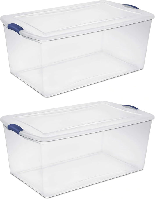 Regine Switzerland 105 QT Transparent Storage Box - Stackable with Blue Lock Mechanism | Ideal for Seasonal Clothing & Garage Organization