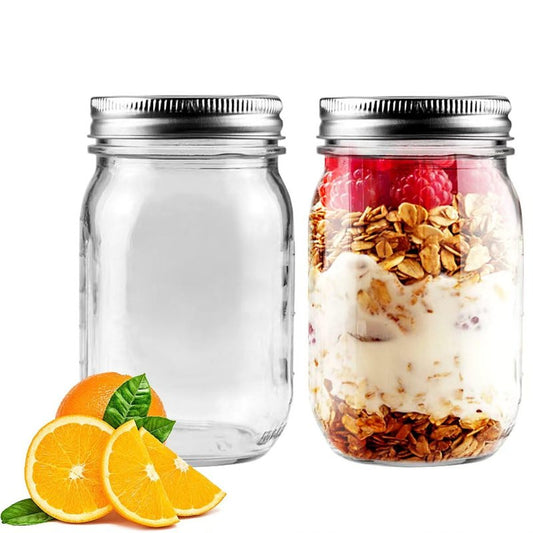 Showvigor 2 Pack Regular Mouth Mason Jars 16oz Glass Canning Jars with Airtight Lids for Preserving, Jam, Honey, Jelly, Wedding Favors, Sauces, Meal Prep, Overnight Oats, Salad