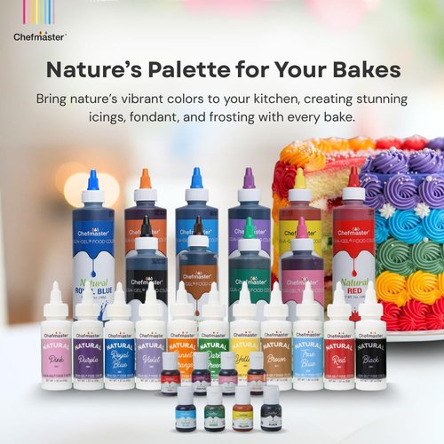 Chefmaster - Natural Liqua-Gel Food Coloring Kit - 4 Count Pack of Vibrant, Plant-Based Colors - Made in the USA