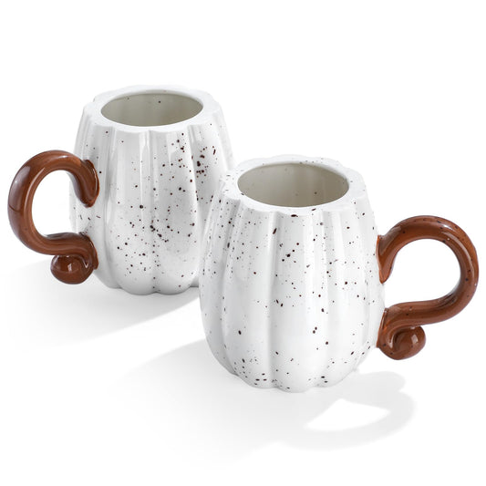 RimCereal 2 Pcs Fall Pumpkin Cup Ceramic Coffee Mugs 16 oz Thanksgiving Funny Tea Mug Autumn Halloween Birthday Gifts Decoration Food Theme for Family or Friend (White)