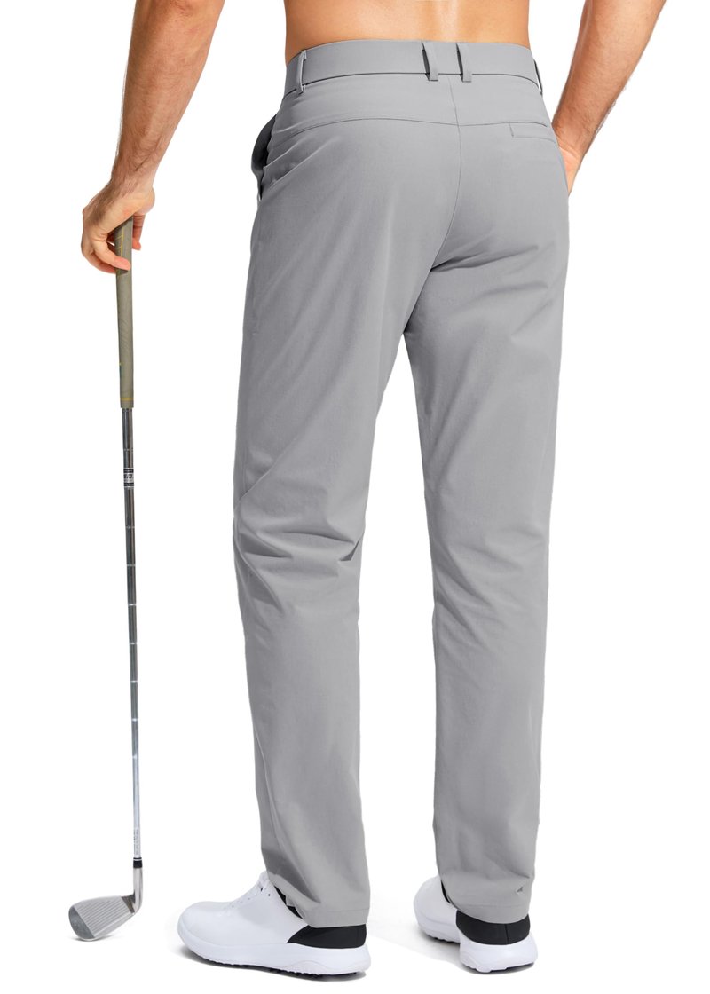 Pudolla Men's Golf Pants Work Dress Comfy Pants Casual Slacks Trousers with Pockets(Light Grey 28Wx34L)
