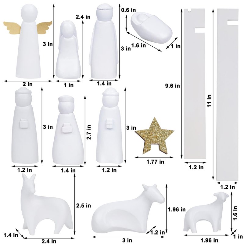 Juegoal Christmas Nativity Sets, Set of 11 White Mini Nativity Scene Resin Figurines, Xmas Holy Family Table Ornaments, Religious Holiday Collection Gifts, Baby Jesus Nativity Mantle Shelf Decor