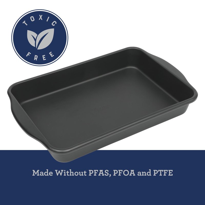 Oster Teston 13 x 9 Inch Rectangular Baking Pan, Nonstick Carbon Steel Cake Pan, Matte Black, PFAS-Free, Oven-Safe, Easy Clean Bakeware