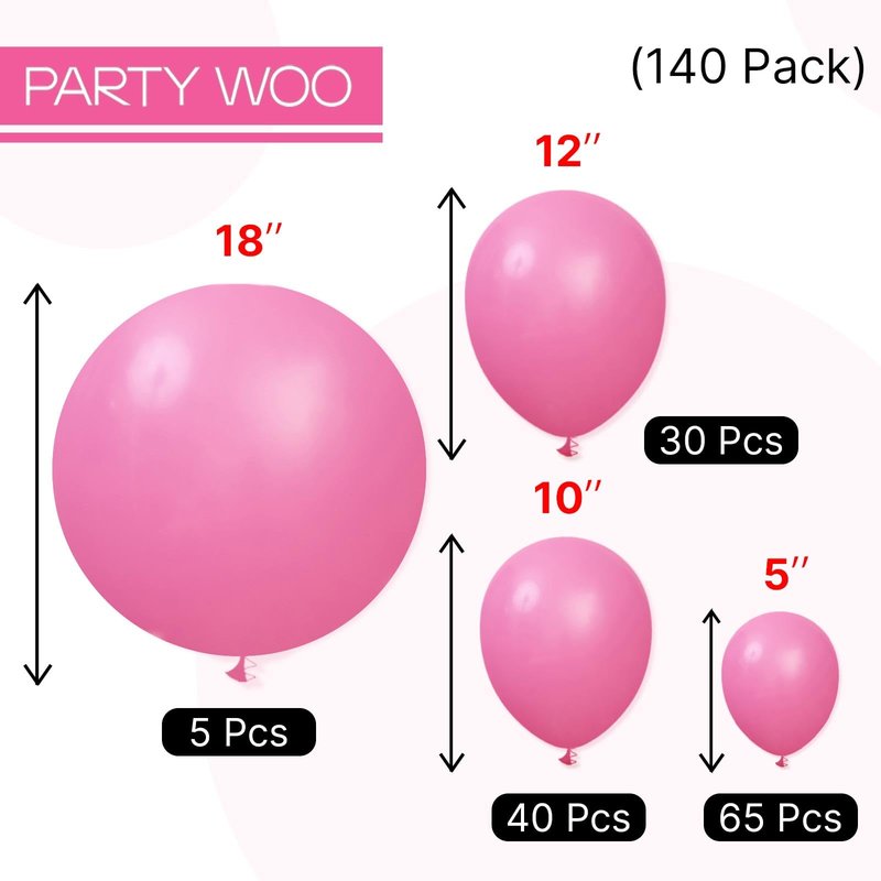 PartyWoo Hot Pink Balloons 140pcs Different Sizes of 18 12 10 5 Inch Magenta Fuchsia Dark Pink Balloon Arch Kit Garland for Wedding Girl Baby Shower Princess Birthday 1950s Party Decorations Pink-Y01