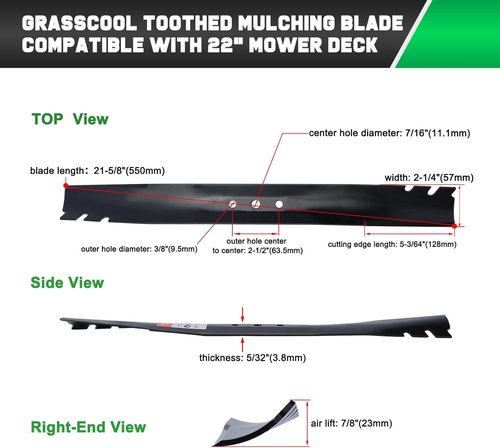 Grasscool Recycler 22 Blades - Replacement Parts for Toro Lawn Mowers | Fits 22" Deck Models