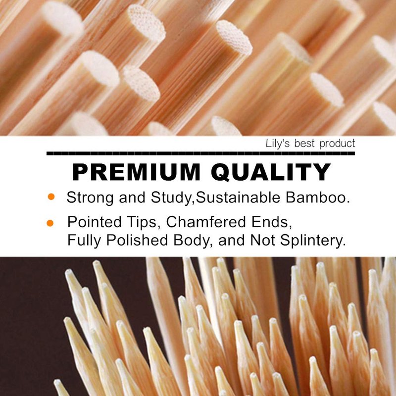 8" Natural Bamboo Skewers for BBQ，Appetiser，Fruit，Cocktail，Kabob，Chocolate Fountain，Grilling，Barbecue，Kitchen，Crafting and Party. Φ=4mm, More Size Choices 6"/10"/12"/14"/16"/17.5"/30"/36"(1000 PCS)