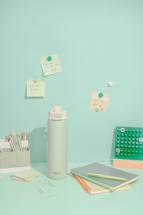 Ello Pop & Fill 22oz Stainless Steel Water Bottle with Quick Fill Technology, Double Walled and Vacuum Insulated Metal, Leak Proof Locking Lid, Sip and Chug, Reusable, BPA Free, Pistachio