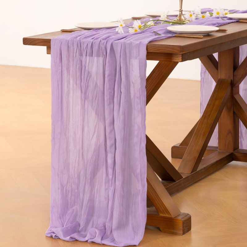 Socomi Lilac Purple Lavender Cheesecloth Table Runner Summer Boho Rustic Gauze 120 inch 10FT Cheese Cloth Sheer Runner for Wedding Party Baby Shower Birthday Home Decor Holiday Decorations