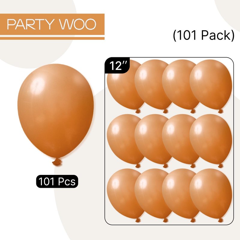 PartyWoo Tan Balloons 101 pcs 12 Inch Boho Neutral Light Brown Coffee Fall Latex Helium Balloons for Graduation Birthday Safari Boy Baby Shower Jungle Cowgirl Woodland Party Decorations Brown-F10