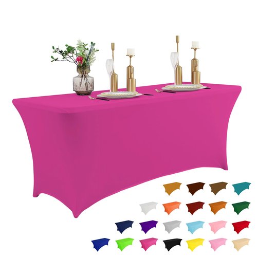 IVAPUPU 8FT Table Cloth for Rectangular Fitted Events Stretch Fuchsia Table Covers Washable Cover Spandex Tablecloth Protector for Party, Wedding, Cocktail, Banquet, Festival