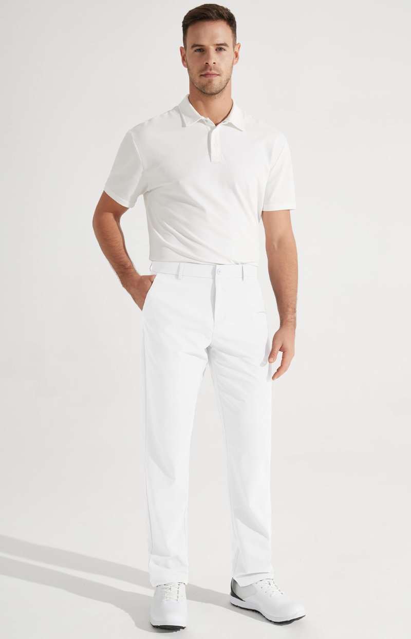 Libin Mens Golf Pants Stretch Work Dress Pants 30" Quick Dry Lightweight Business Casual Pant for Men Comfy Water Resistant with Pockets, White, 40W x 30L