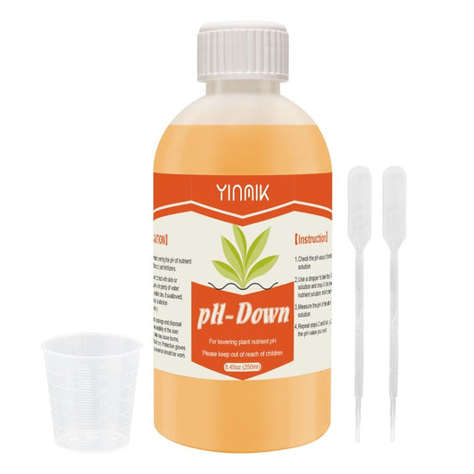 YINMIK General Hydroponics pH Down Liquid, pH Control Liquid Decreases pH Levels, 250ml Premium Buffering for pH Stability,Suitable for All Hydroponics Feeding Systems, Both for Soil and Water