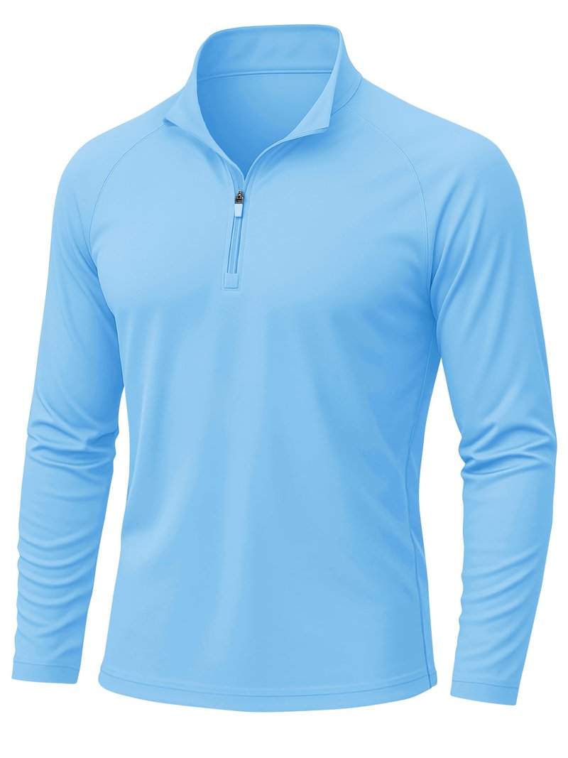 KEFITEVD Mens Sun Shirts UV Protection Long Sleeve Summer Quarter Zip T-Shirts Brethable Boating Water Shirt Blue L