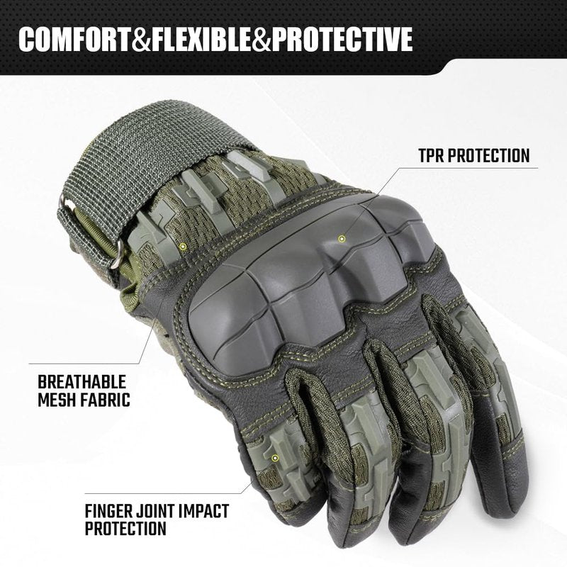 WTACTFUL Touch Screen Motorcycle Tactical Gloves for Men Airsoft Paintball Gear MTB Bike Cycling Cross-Country Motorbike ATV Hunting Hiking Riding Driving Work Outdoor Full Finger Gloves M Green