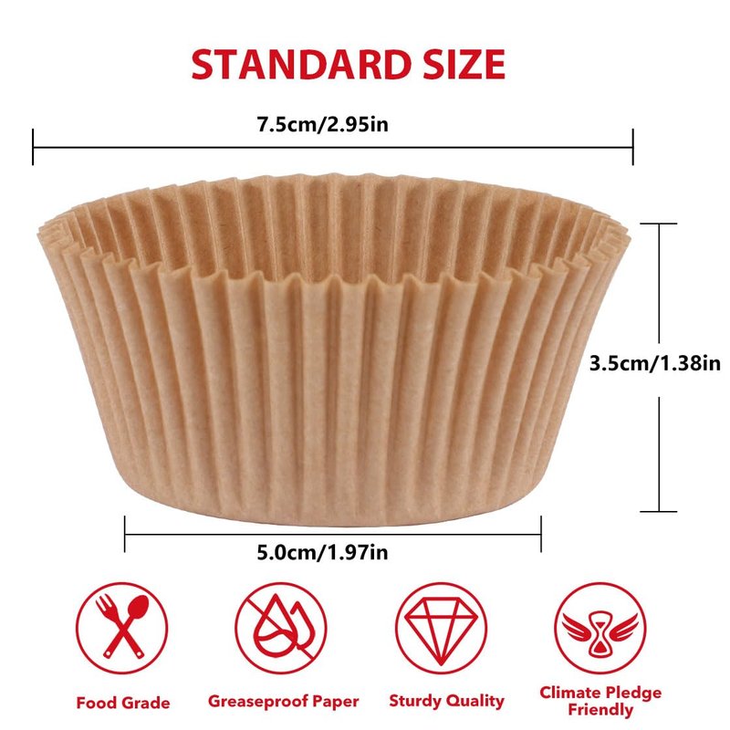 Caperci Standard Cupcake Liners for Baking 200 Counts - Greaseproof Muffin Baking Cups for Wedding Birthday Party Baby Shower Festivals (Natural)