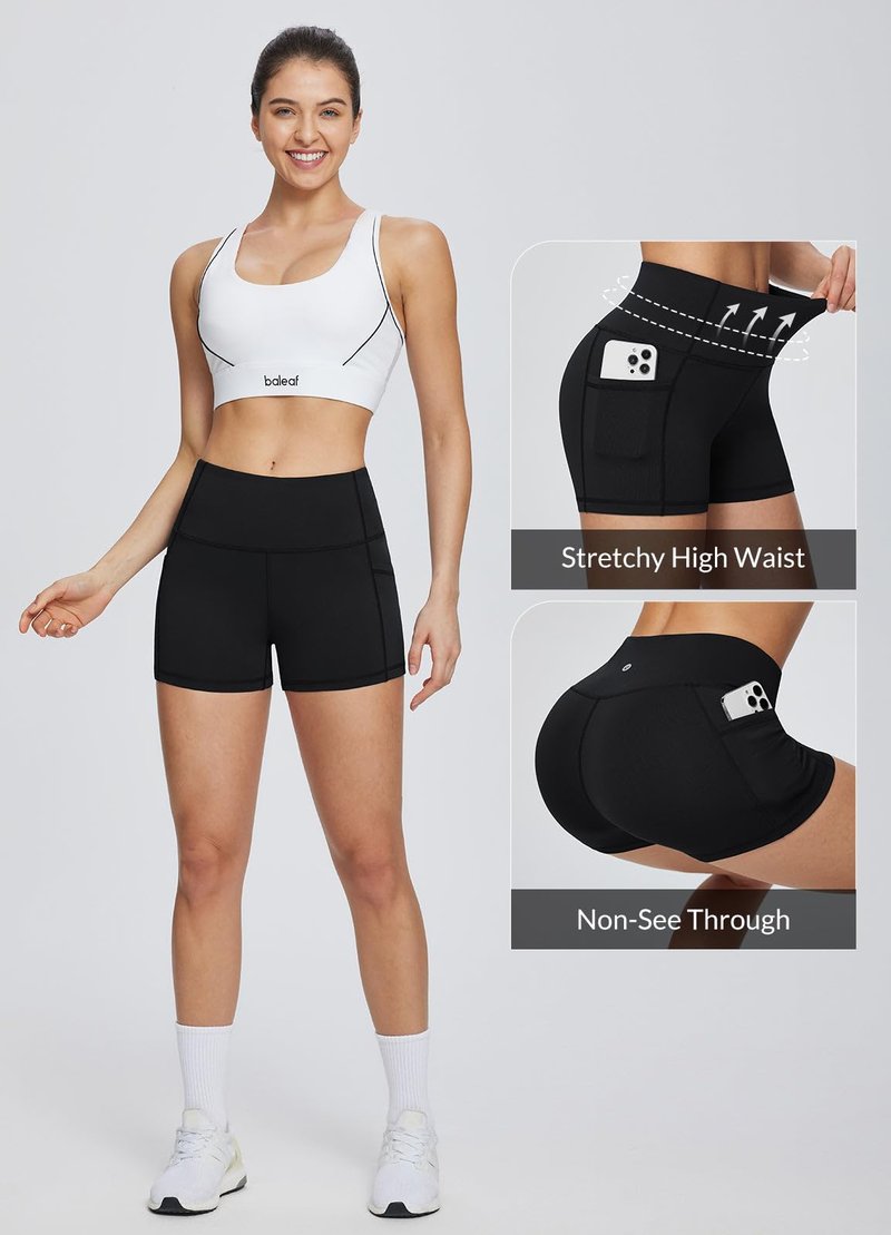 baleaf Biker Shorts Women Yoga Gym Workout Spandex Running Volleyball Tummy Control Compression with Pockets Soft 5" Navy Green XXL
