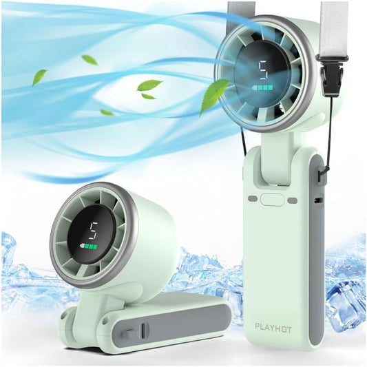 PlayHot Portable Handheld Turbo Fan - 5-Speed Wind, Battery Operated, 12-Hour Runtime | 3-in-1 Cooling Fan (Green)