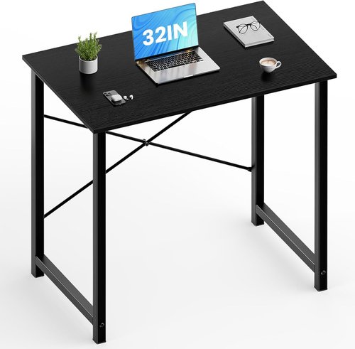 DUMOS 32-Inch Modern Office Computer Desk - Stylish Writing & Study Table in Black Wood