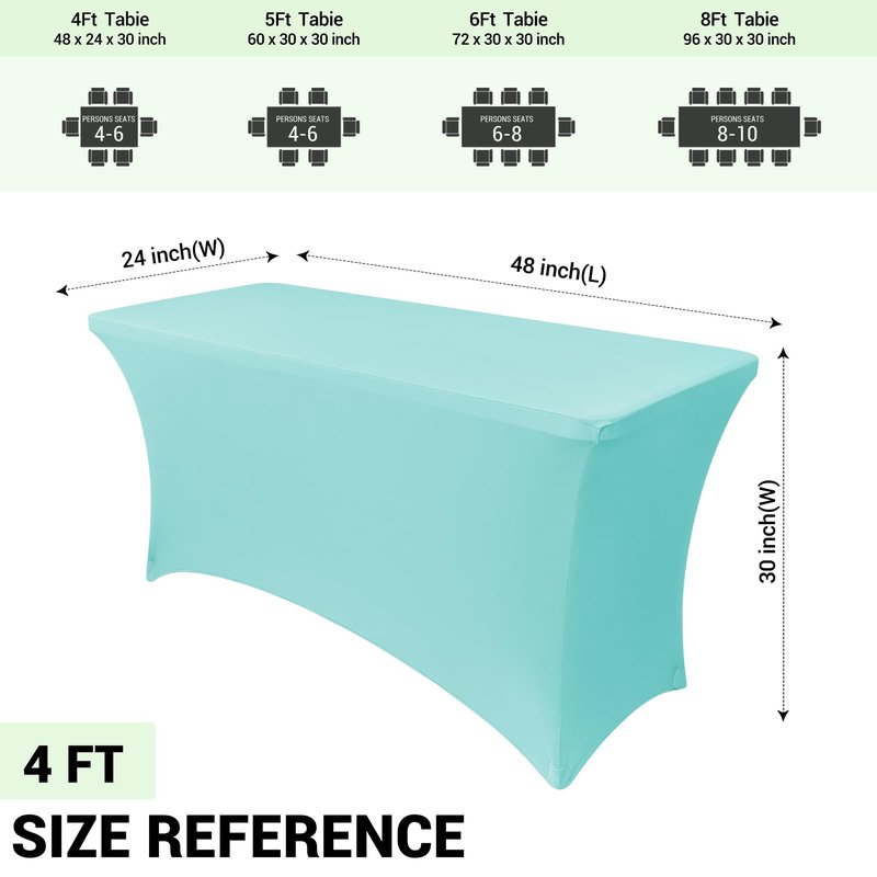 Obstal 5ft Stretch Spandex Table Cover for Standard Folding Tables - Universal Rectangular Fitted Tablecloth Protector for Wedding, Banquet and Party, Fresh Blue