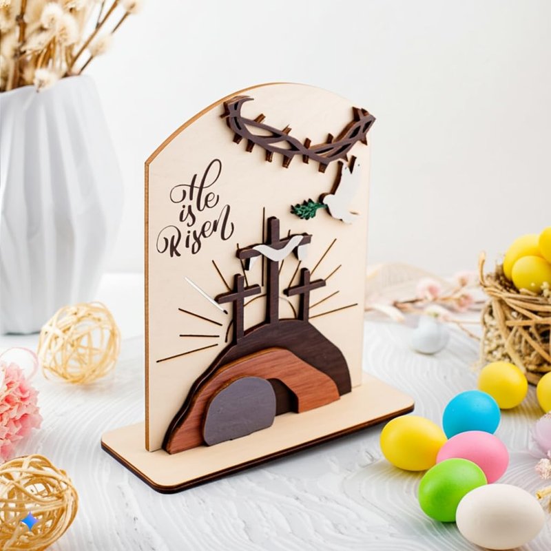 DuduCraft He is Risen Easter Resurrection Decor - Easter Decorations for Home - Empty Tomb Religious Resurrection Set Decoration for Table, Desk, Home