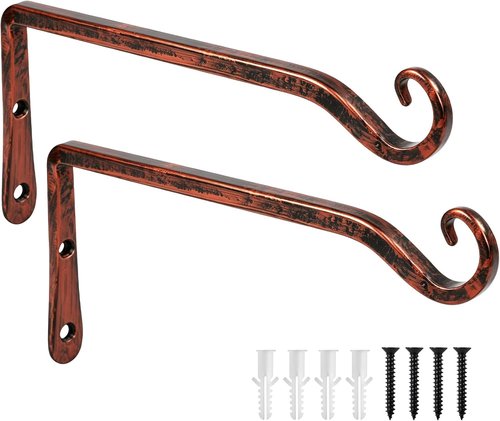 Feed Garden 10-Inch Decorative Hanging Plant Brackets - 2 Pack for Outdoor Use, Antique Bronze Finish