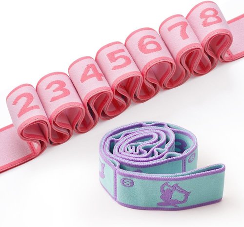 2 PCS Kids Stretching Strap & Band for Dance, Ballet & Cheer – 8-Loop Adjustable Elastic Equipment for Yoga, Gymnastics Workout, Children's Fitness and Ballet Training Stuff
