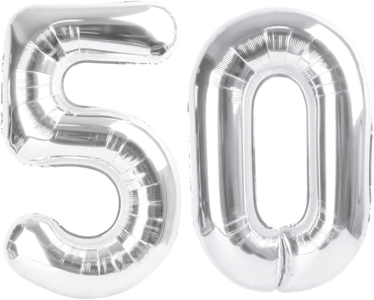 Silver 40-Inch Number 50 Balloon - Perfect for 50th Birthday & Golden Wedding Anniversaries