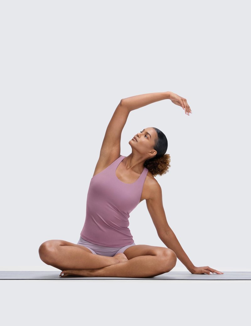CRZ YOGA Butterluxe Workout Racerback Tank Tops for Women - Padded Athletic Spandex Yoga Shirts with Built in Bra Light Lavender Large