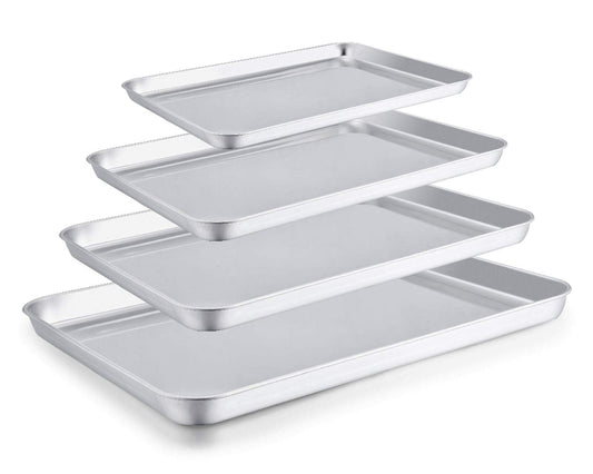 TeamFar Baking Sheet Set of 4, 16/12.5/10/9.3 Inch Stainless Steel Baking Pan Tray Cookie Sheet, Non Toxic & Healthy, Rust Free & Easy Clean - Dishwasher Safe