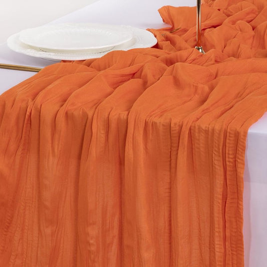Socomi 3pcs Orange Cheesecloth Table Runner Summer Boho Rustic Gauze 120 inch 10FT Cheese Cloth Sheer Runner for Wedding Party Baby Shower Birthday Home Decor Holiday Decorations