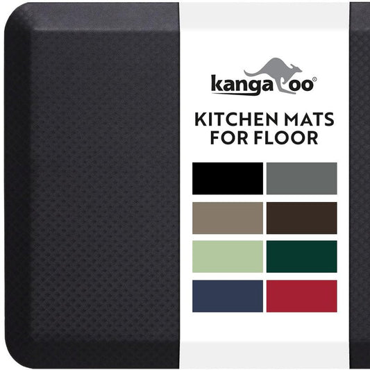 KANGAROO Anti Fatigue Mats for Kitchen Floor, 3/4 Inch Thick Cushioned Ergonomic Mat, Reduce Foot Pressure, Waterproof Comfort Rug for Under Sinks, Office Standing Desk, Store Floors, 20x32 Black
