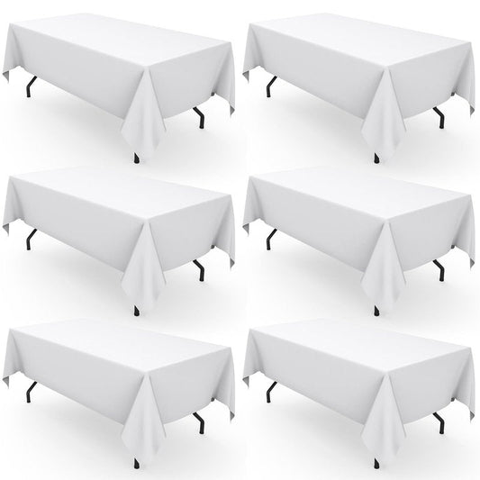 Pureegg Rectangle Table Cloth 60" x 102" – Durable Polyester Tablecloth Offers Reusable & Washable Protection, Ideal for Outdoor Party, Picnic, Wedding, Banquet and Birthday, 6 Pack, White