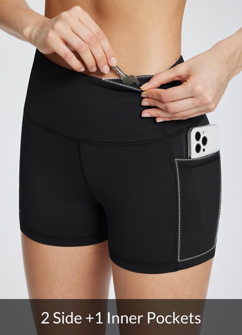 baleaf Biker Shorts Women Yoga Gym Workout Spandex Running Volleyball Tummy Control Compression with Pockets 8" 2-Pack Black/Charcoal L